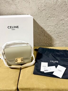 Celine  lassique Triomphe Crossbody Bag Golden Khaki with Gold Hardware